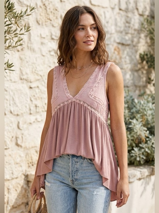 POL Tops - POL Dusty Rose Babydoll Tank Top
